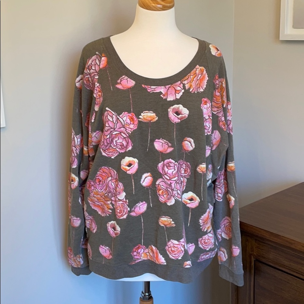 Chaser Olive Green with Pink Flowers Sweatshirt